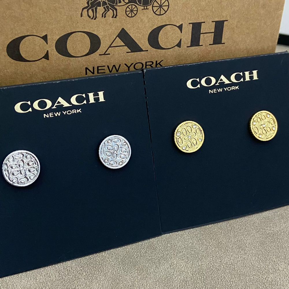 Coach Rhinestone Letter Round Metal Earrings